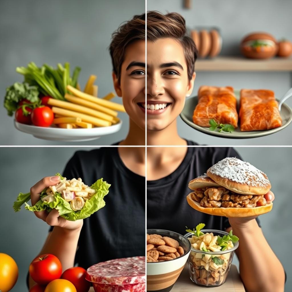 Person making healthy food choices over unhealthy options