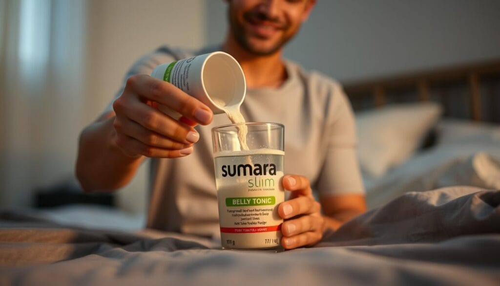 Person preparing Sumatra Slim Belly Tonic before bedtime Person preparing Sumatra Slim Belly Tonic before bedtime