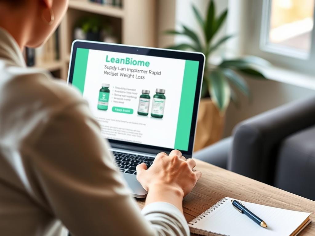 Person researching LeanBiome supplement information online