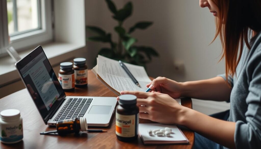 Person researching liver supplement information online before making a purchase decision