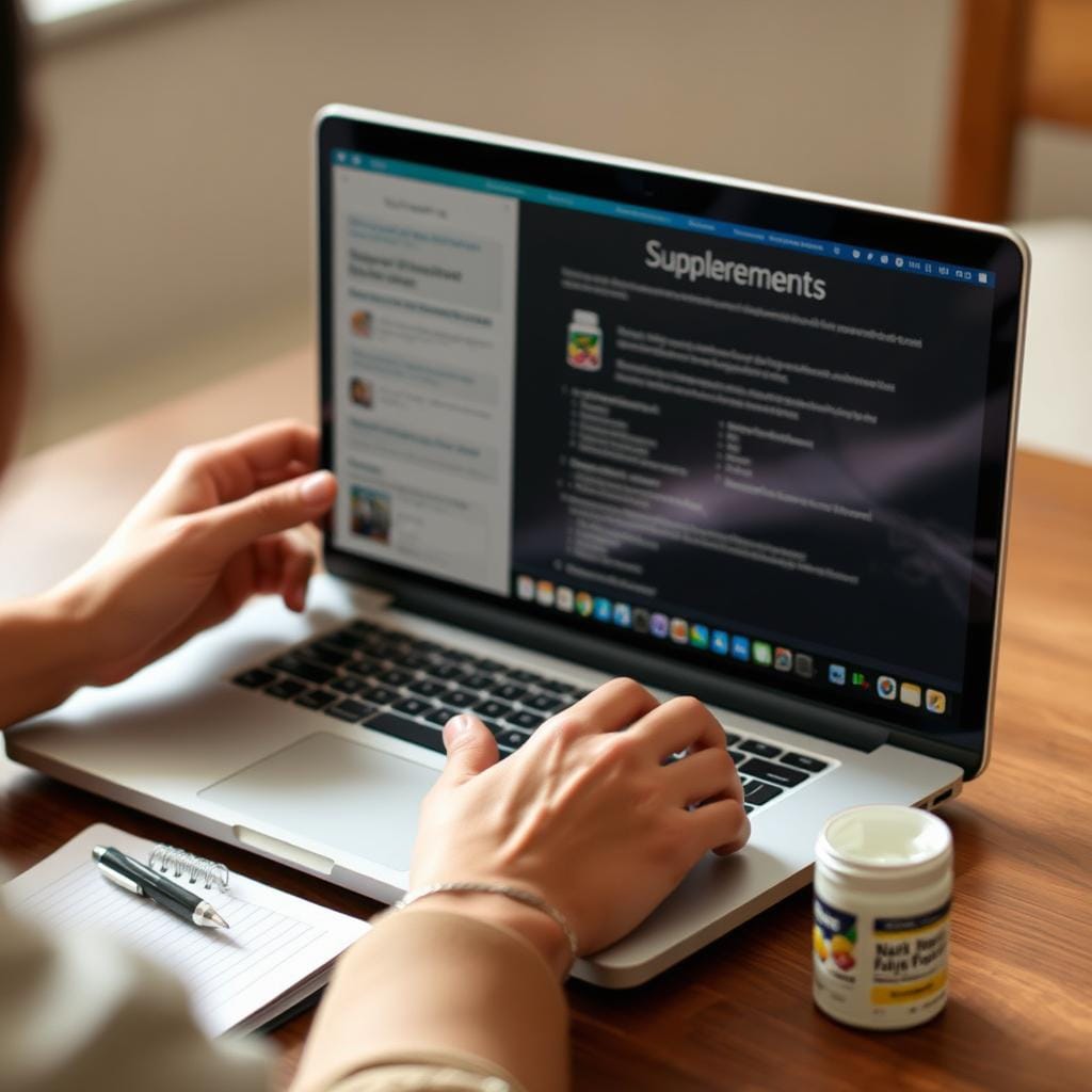 Person researching supplements carefully