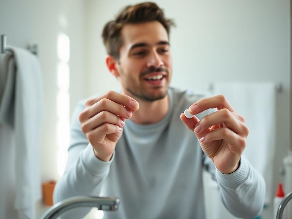 Person using ProDentim tablet as part of morning routine