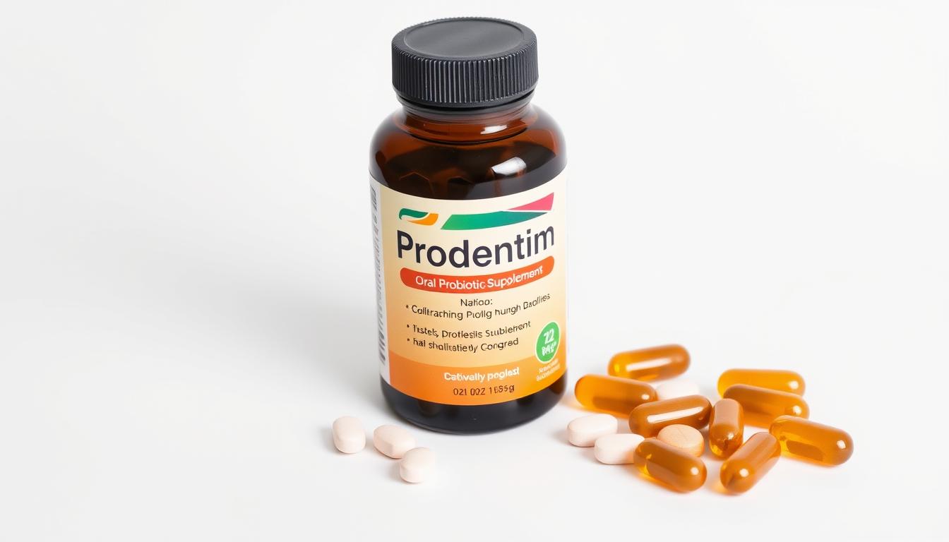 Prodentim oral probiotic supplement bottle and tablets