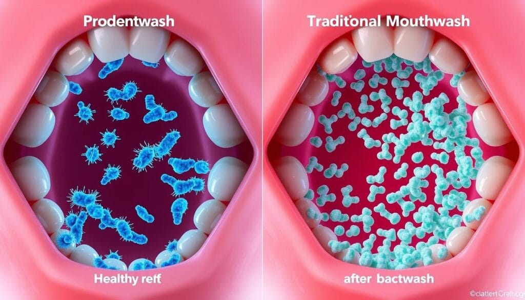 Side-by-side comparison of ProDentim and traditional mouthwash effects on oral health