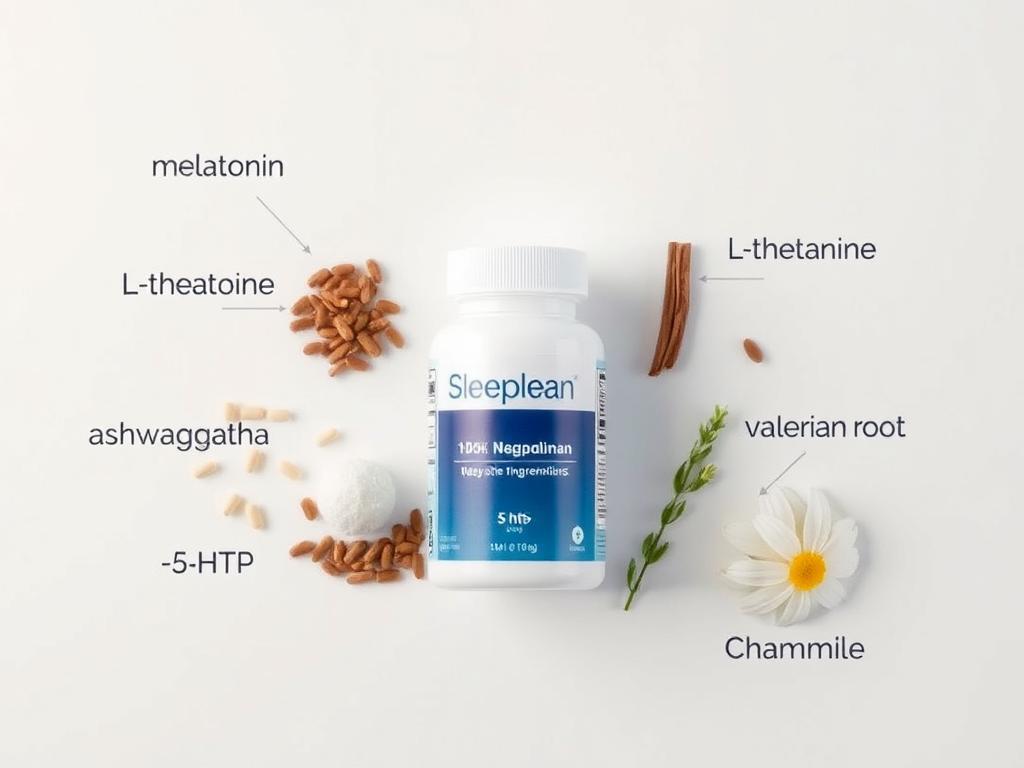Sleeplean key ingredients displayed with herbal elements Sleeplean key ingredients displayed with herbal elements