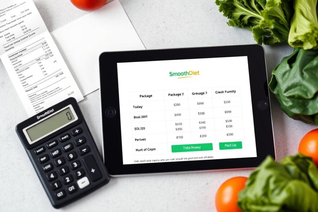 SmoothDiet pricing structure and package options displayed on digital devices