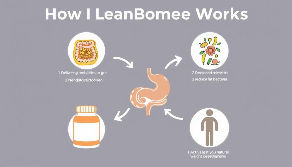 Step-by-step illustration of how LeanBiome works to restore gut balance and promote weight loss Step-by-step illustration of how LeanBiome works to restore gut balance and promote weight loss