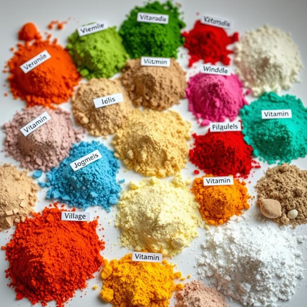Various vitamins and minerals in powder form Various vitamins and minerals in powder form