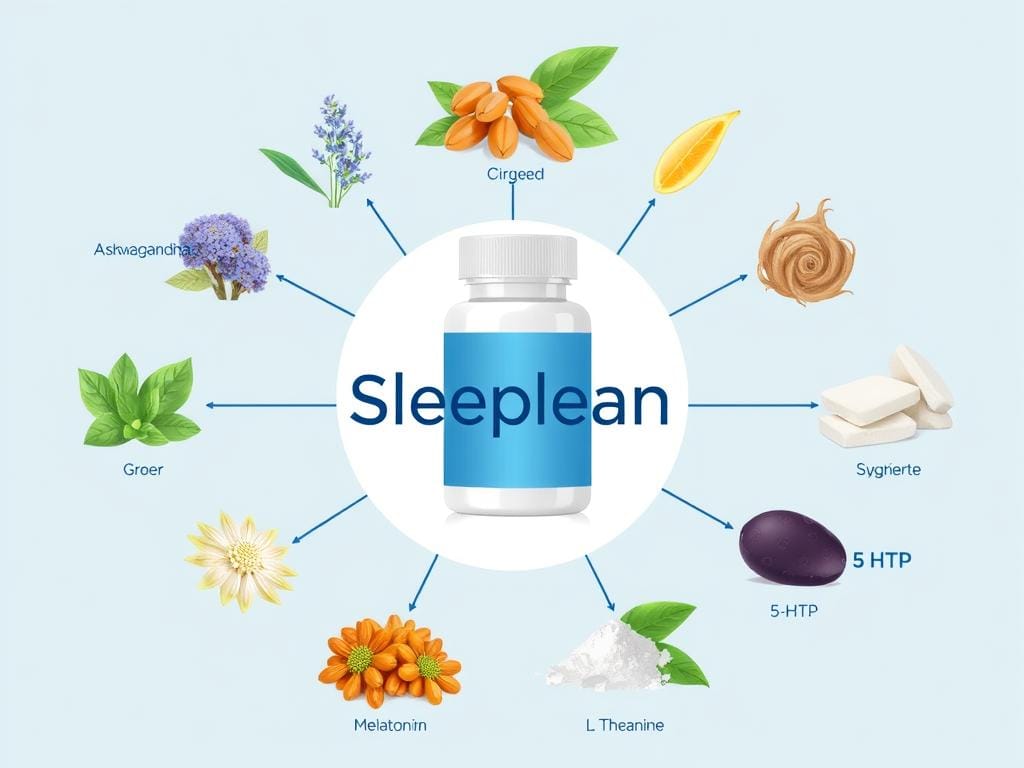 Visual breakdown of Sleeplean's key ingredients with scientific illustrations