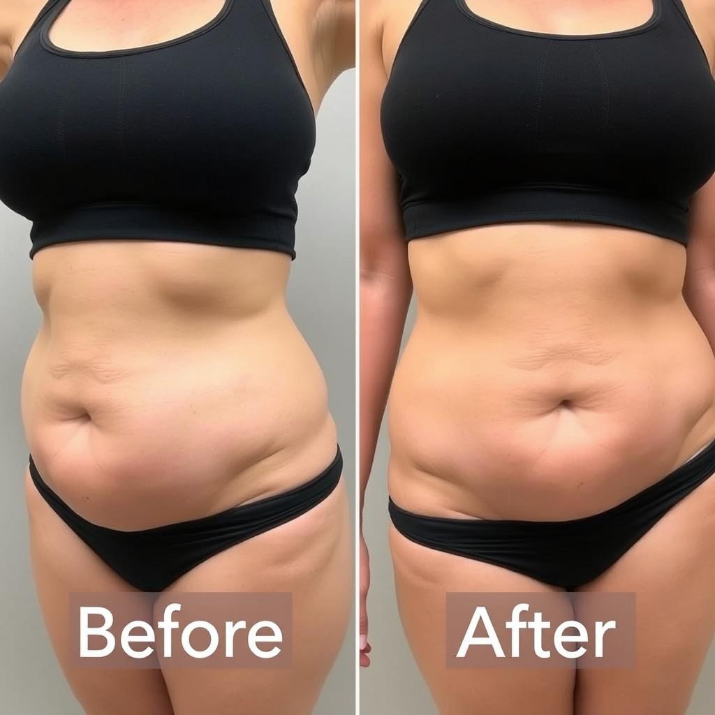 Woman showing belly fat reduction from using the tonic