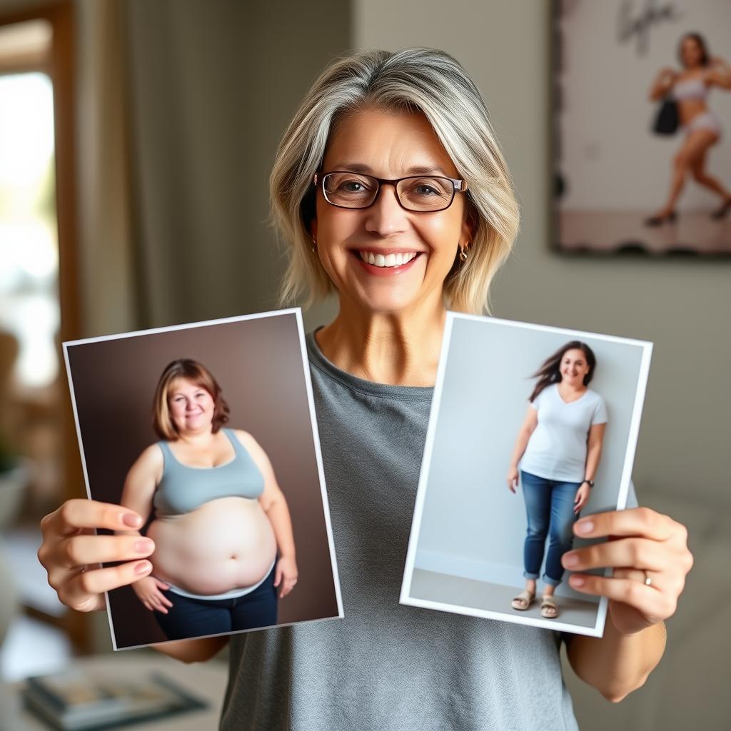 Woman showing weight loss results from Sumatra Slim Belly Tonic