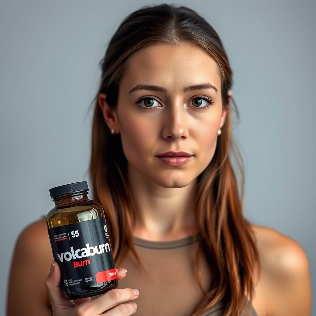 Woman with neutral expression discussing VolcaBurn experience