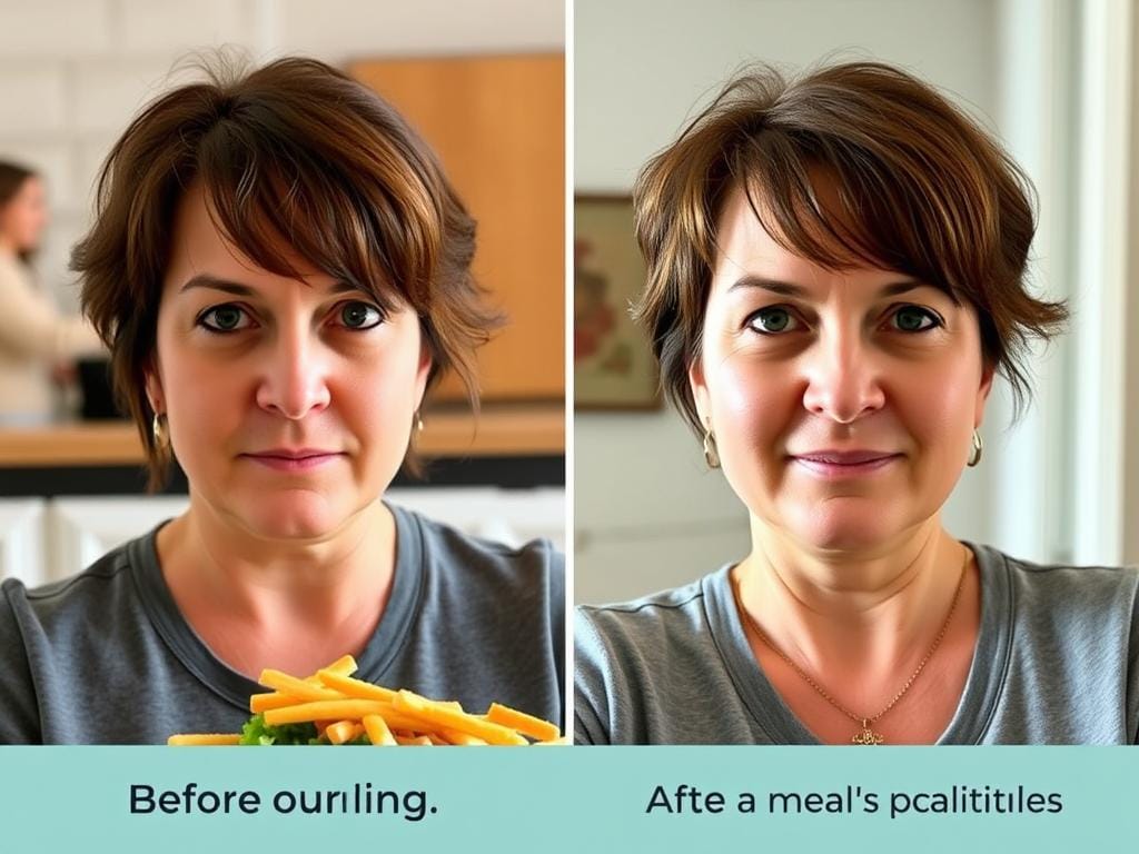 Before and after transformation of a Samsara user showing physical and emotional changes Before and after transformation of a Samsara user showing physical and emotional changes