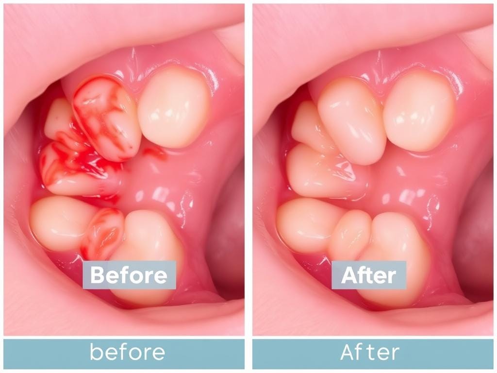 Clinical images showing improvement in gum health with probiotic treatment