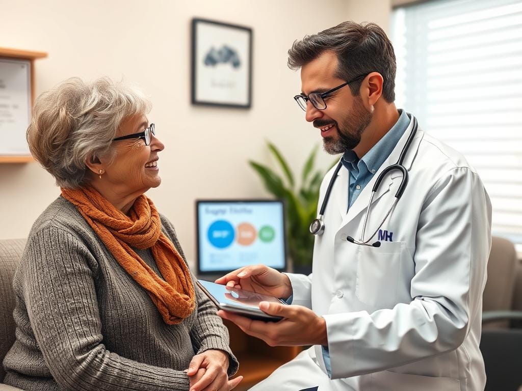Doctor reviewing SugarMute safety profile with patient Doctor reviewing SugarMute safety profile with patient