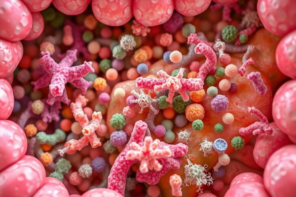 Healthy gut environment with flourishing beneficial bacteria