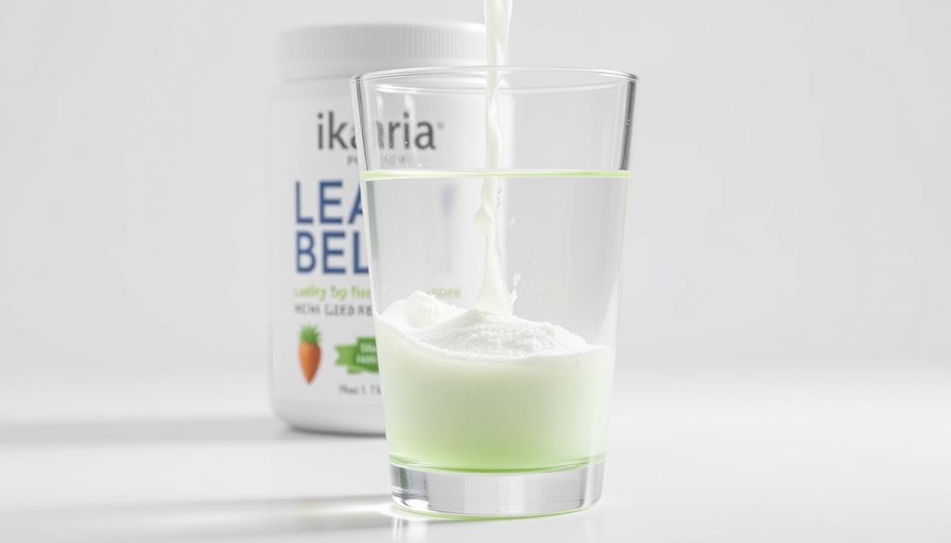 Ikaria Juice powder being mixed with water in a glass