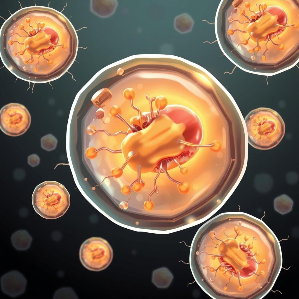 Illustration of healthy mitochondria producing energy in cells