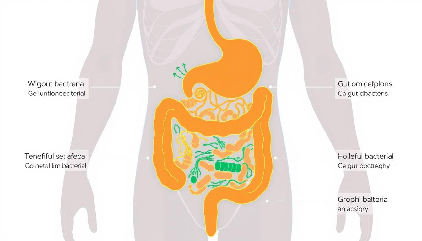 Illustration showing the connection between gut bacteria and weight management