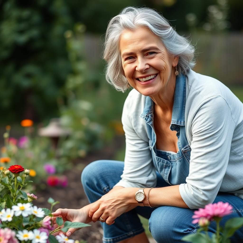 Margaret, 67, JointVive user smiling while gardening