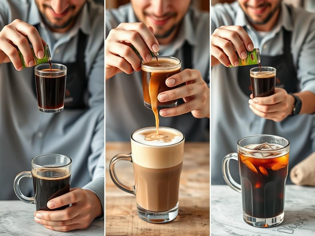 Person easily adding JavaBurn to different coffee drinks Person easily adding JavaBurn to different coffee drinks