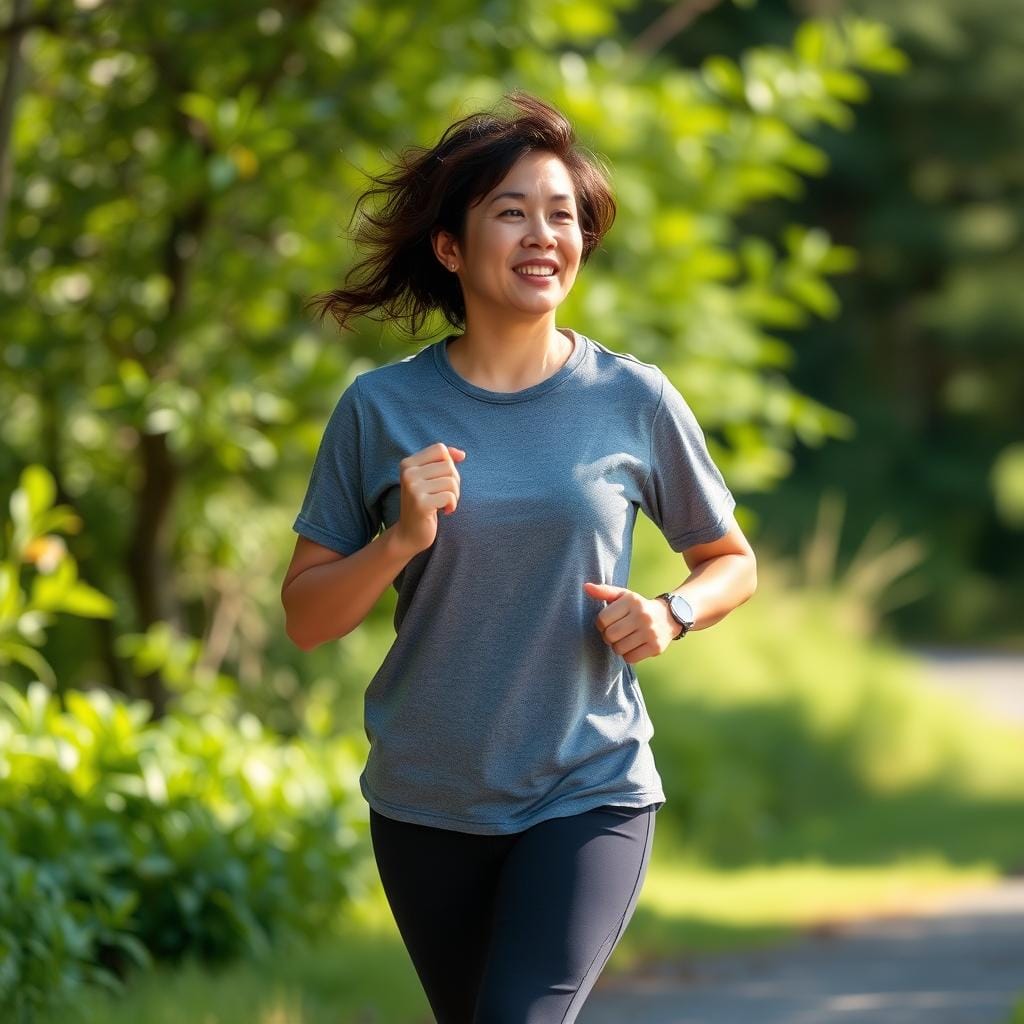 Person engaged in moderate physical activity outdoors