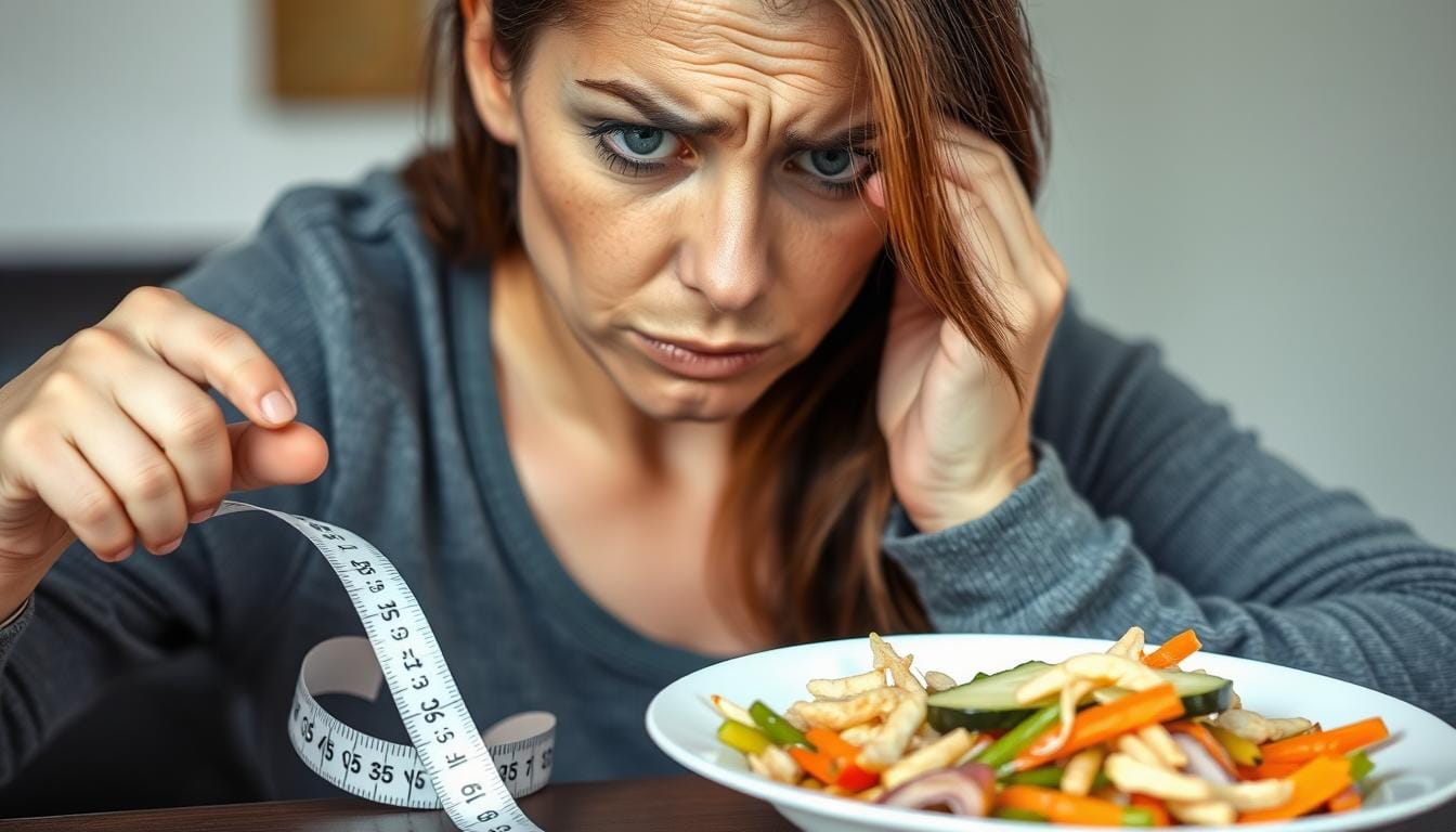 Person looking frustrated with restrictive diet foods