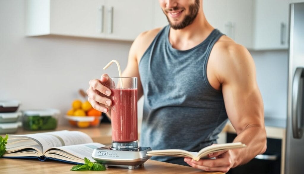 Person maintaining weight loss results by preparing healthy smoothies as part of their routine for lose weight without exercise using the smoothie diet plan
