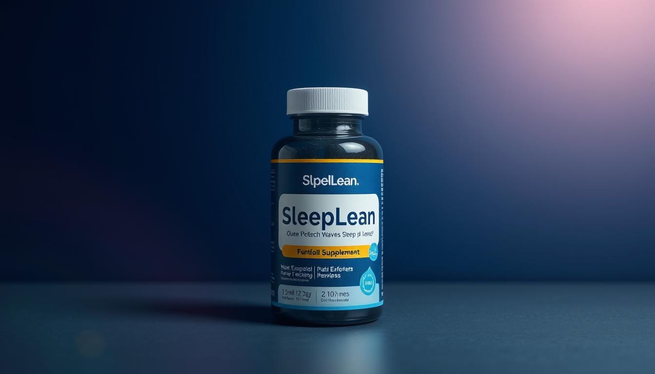 SleepLean supplement bottle with nighttime metabolism activation illustration