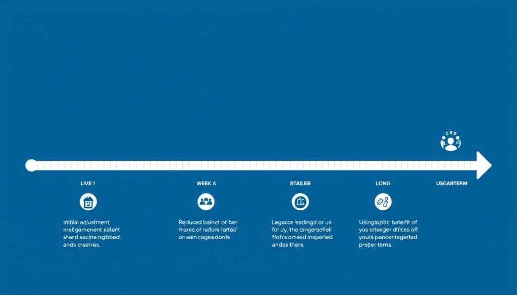 Timeline showing the progressive effects of SugarMute on reducing sugar spikes over 8 weeks