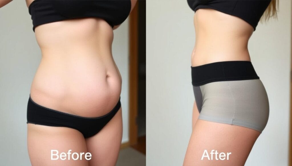 Before and after transformation of someone who used FBTONIC for belly fat reduction