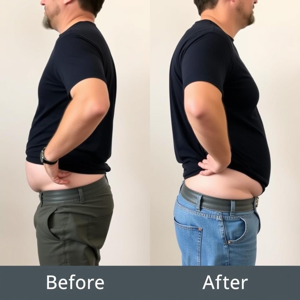 Man showing Sumatra Slim Belly Tonic before and after results at 3 months
