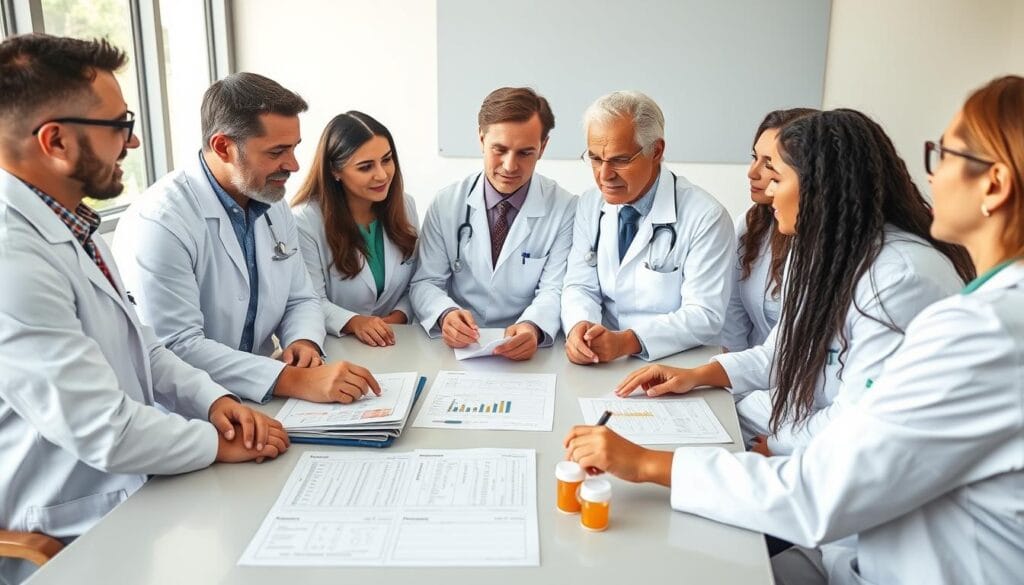 Medical professionals discussing blood sugar management approaches including Gluco6