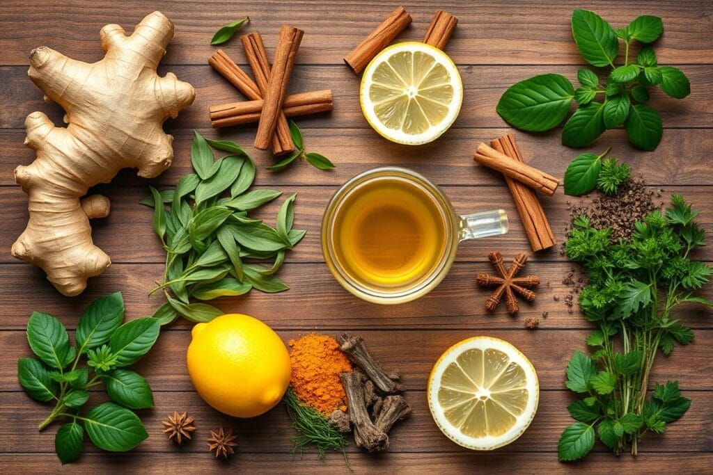 Natural ingredients used in FBTONIC morning tonic displayed individually