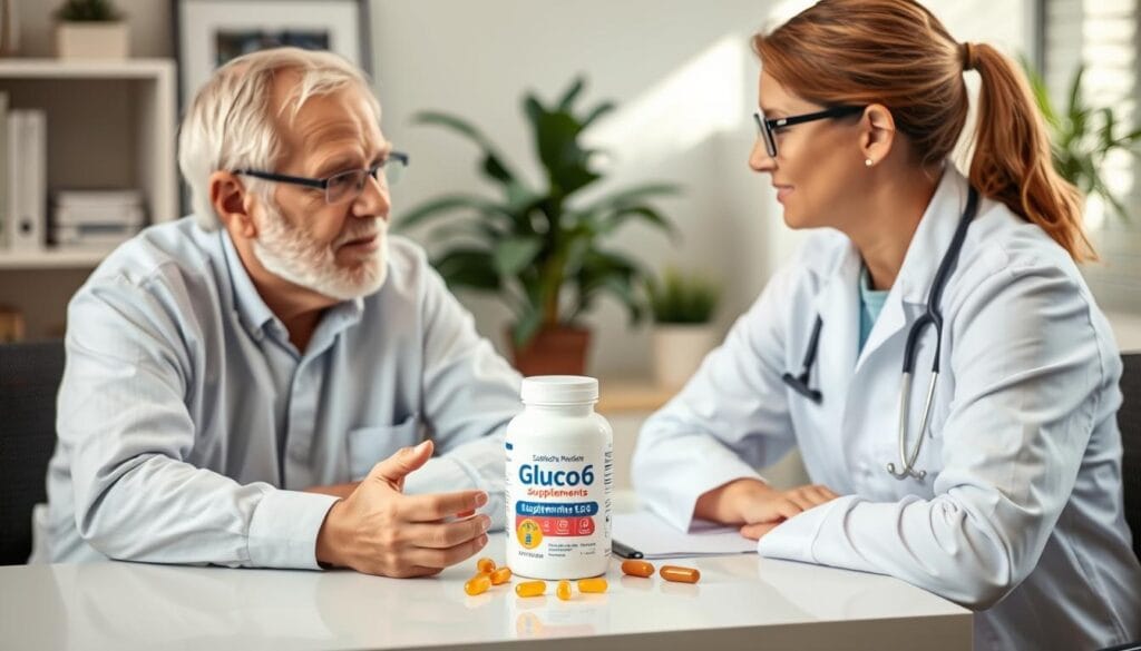 Person discussing Gluco6 blood sugar control supplement with healthcare provider
