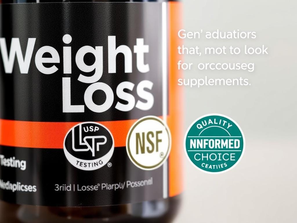 Supplement bottle showing third-party testing certification seal