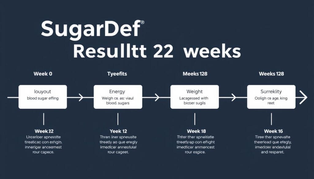 Timeline showing SugarDef before and after results over 12 weeks